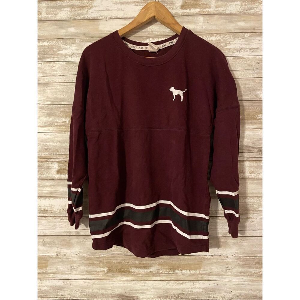 Victoria Secret Love Pink 86 Jersey Top Burgundy XS Long Sleeve Oversized Tee​